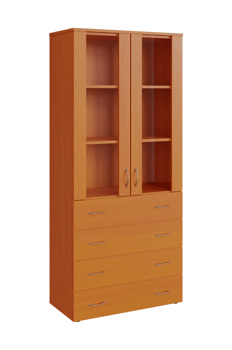 N 5 - 84ZS kancelářská skříň, 2-dveřová/prosklená/zásuvky, 1800x800x400, třešeň šumavská